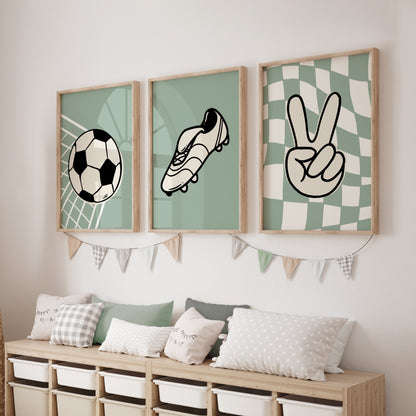 football wall art print set in sage green