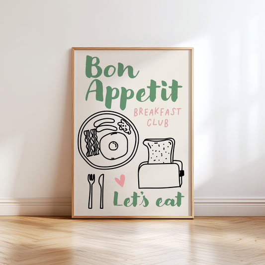 Sage green bon appetit kitchen print