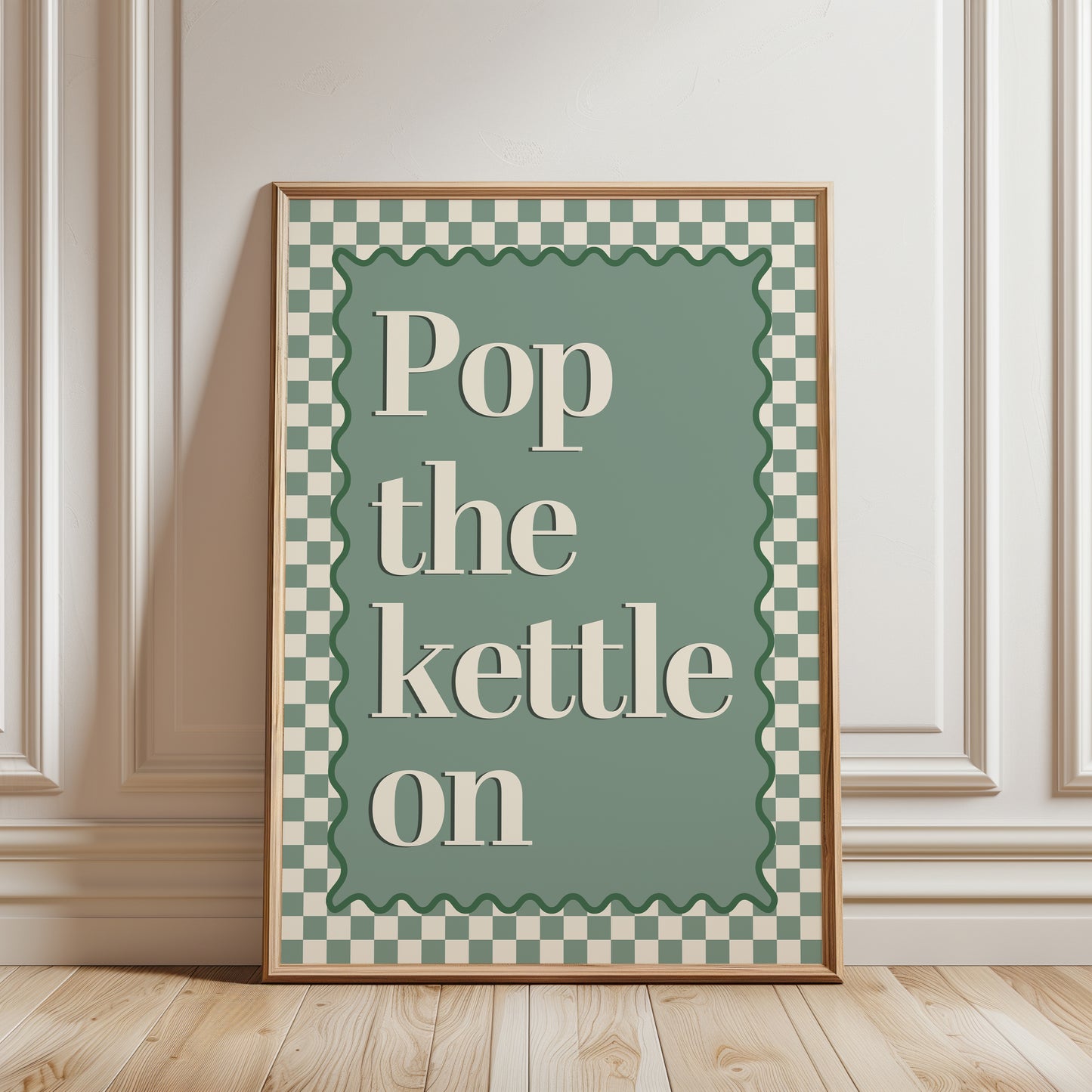 typography kitchen print with trendy chequered border