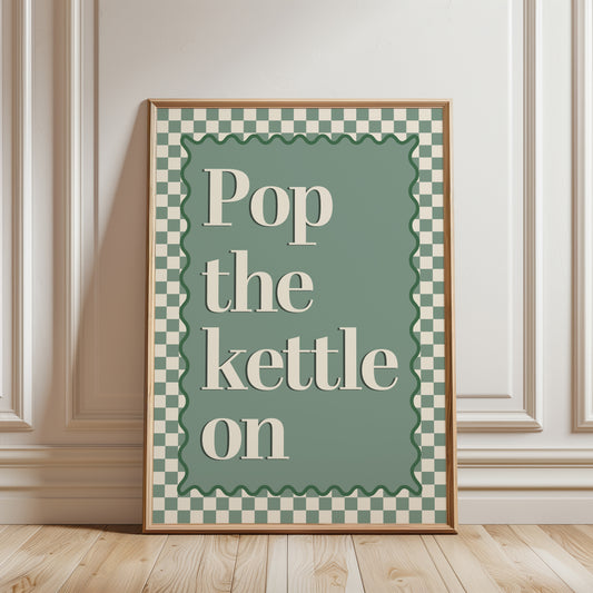 typography kitchen print with trendy chequered border