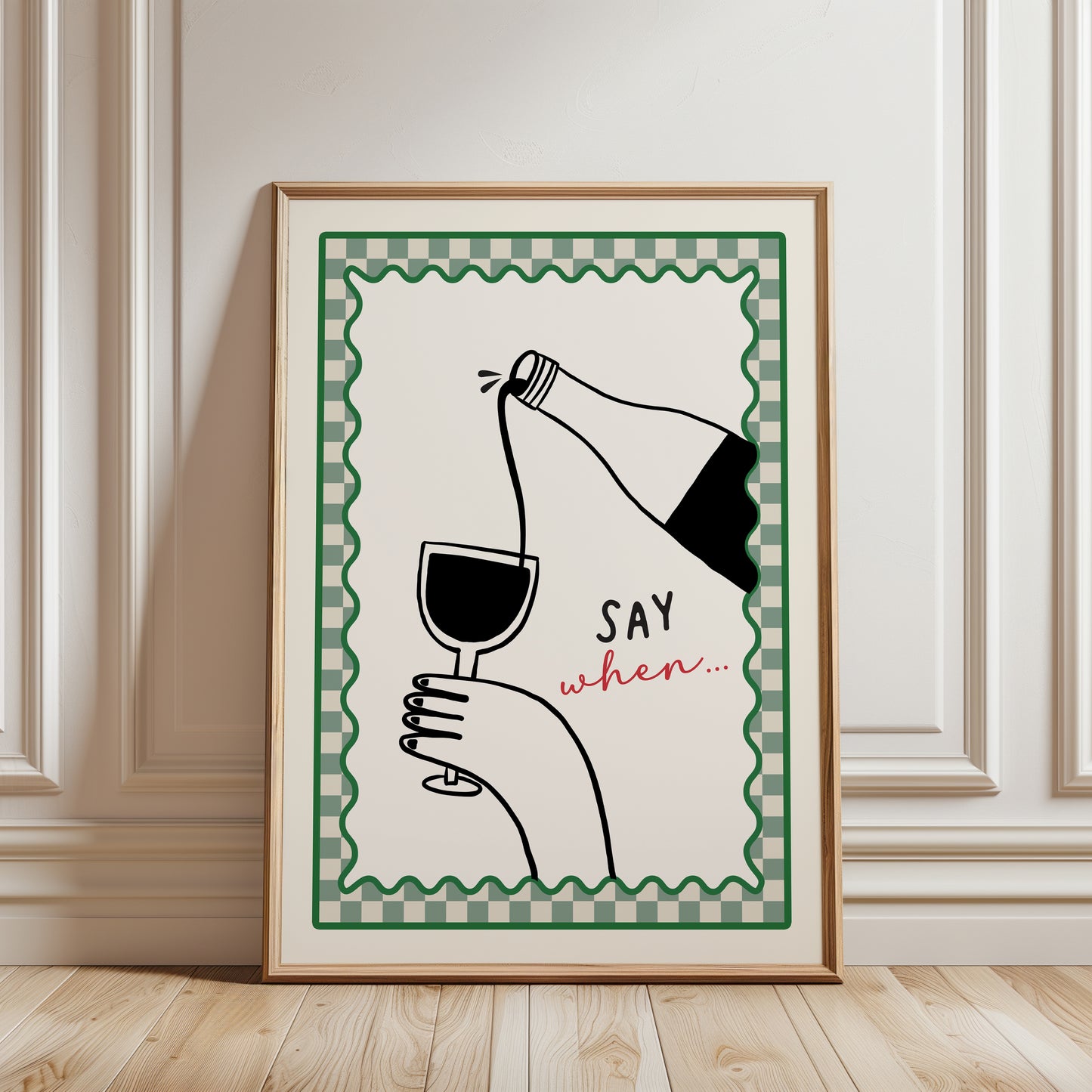 Funny Wine Kitchen Art Print, Sage Green