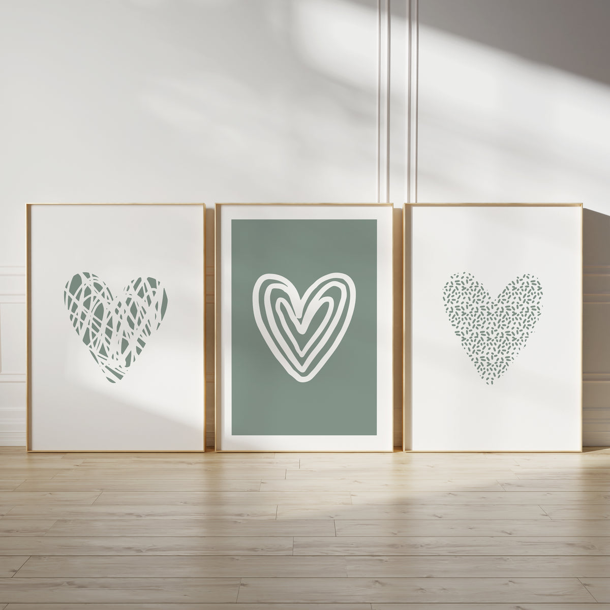 sage green love heart bedroom prints