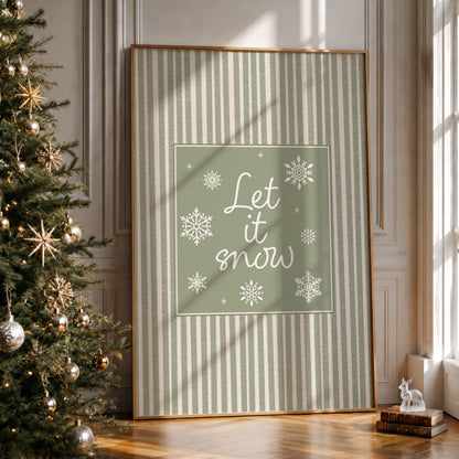 Sage Green Christmas Print, Let it Snow