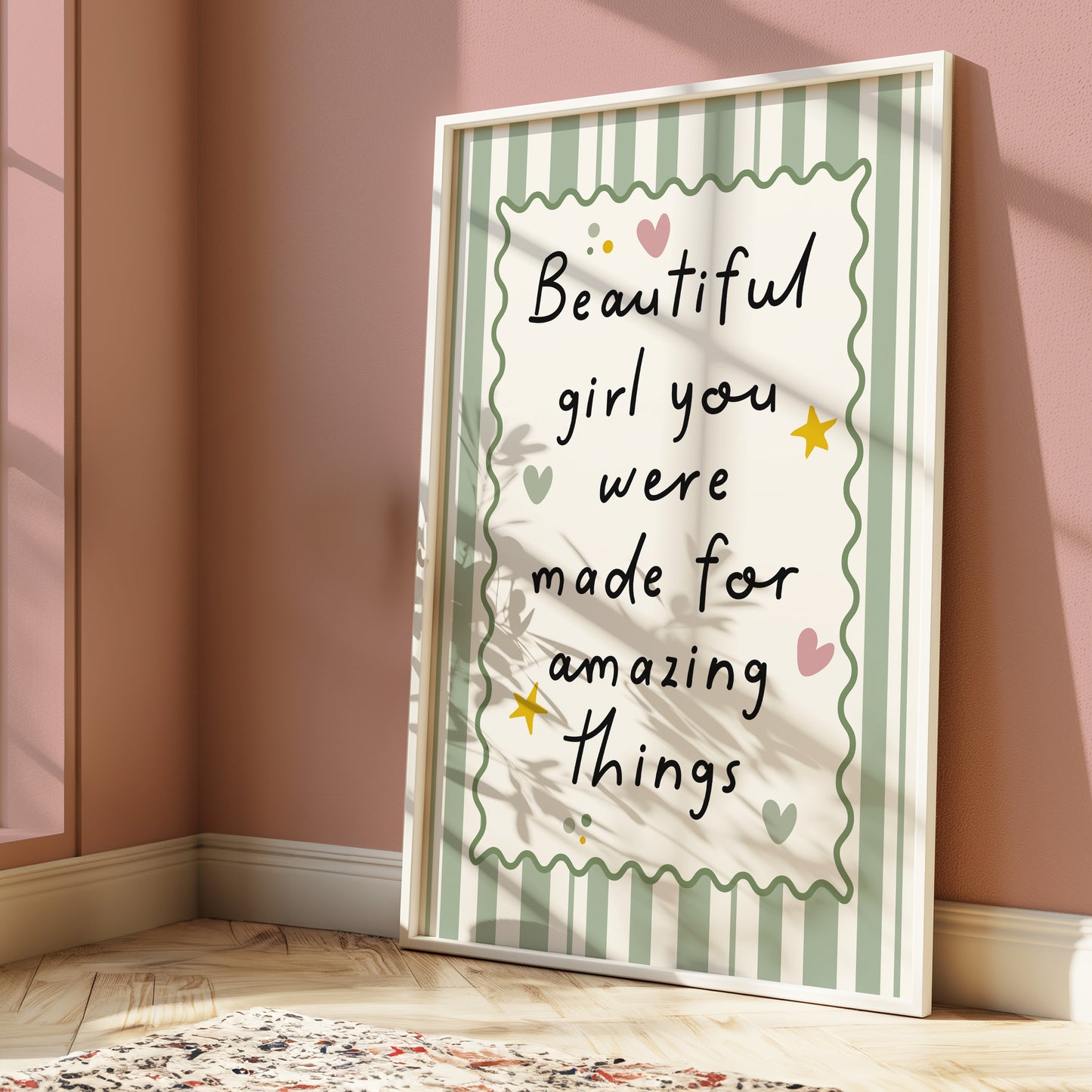 Girls Quote Wall Art Print, Beautiful Girl, Sage Green