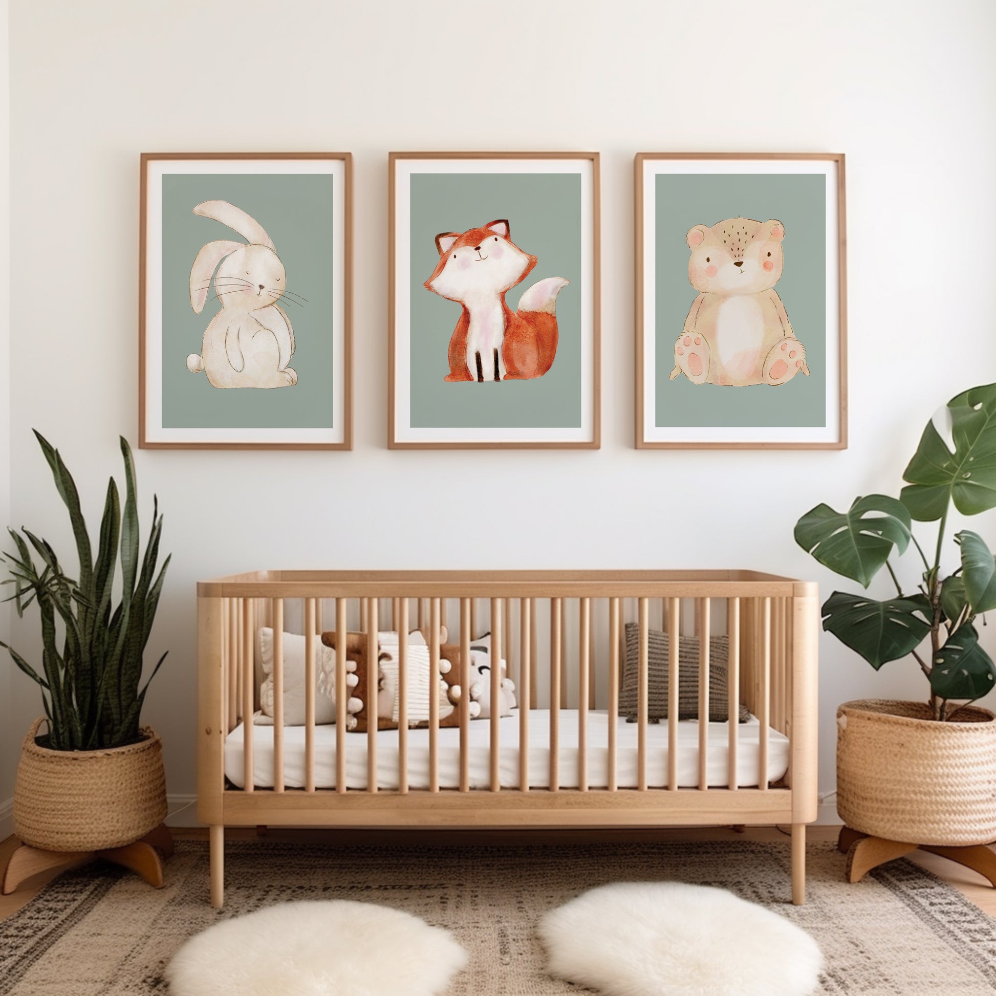 sage green woodland nursery prints