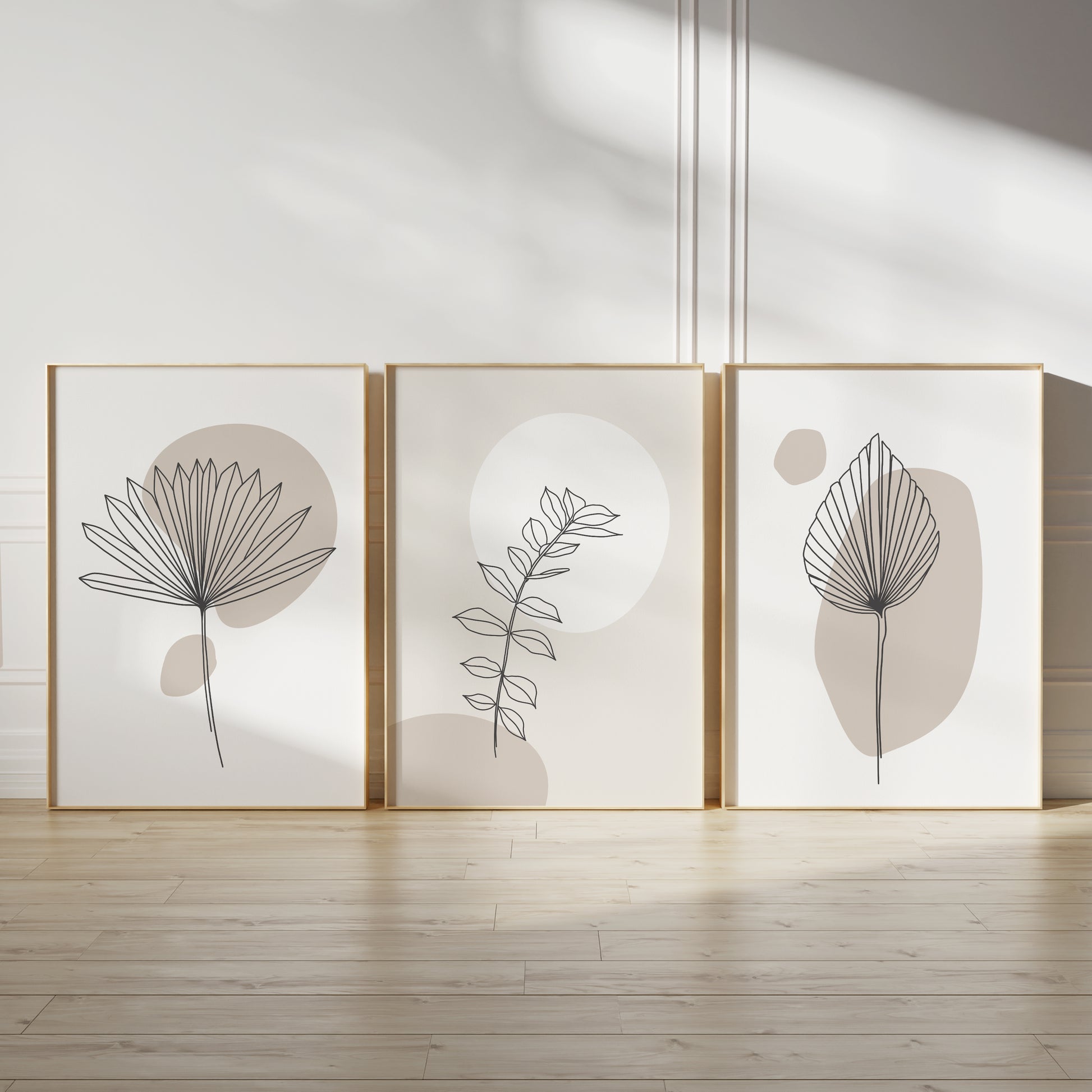 Set of 3 beige plant illustration prints