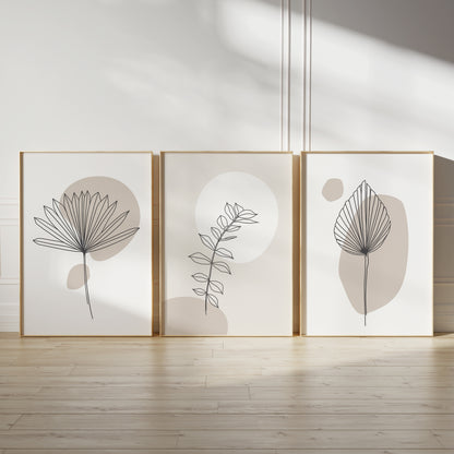 Set of 3 beige plant illustration prints
