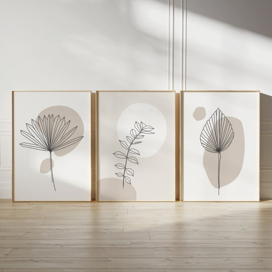 Set of 3 beige plant illustration prints