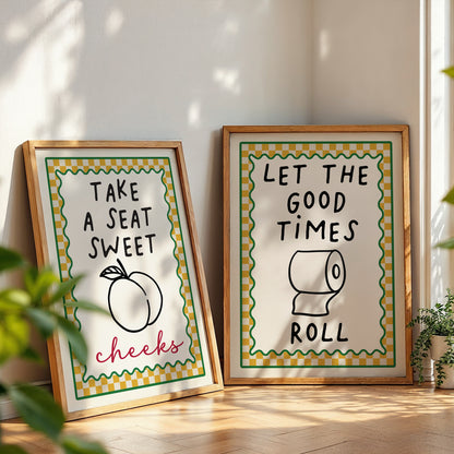 Set of 2 Ochre Bathroom Art Prints