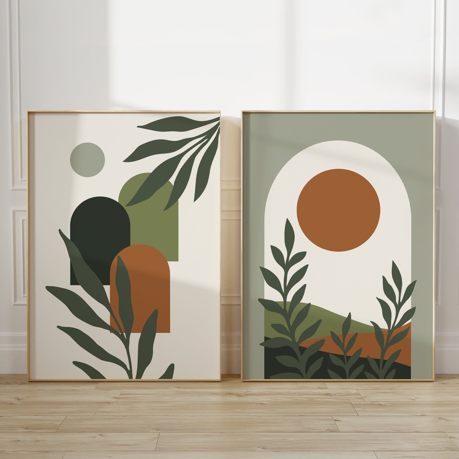 Set of 2 boho wall prints, in shades of terracotta and green