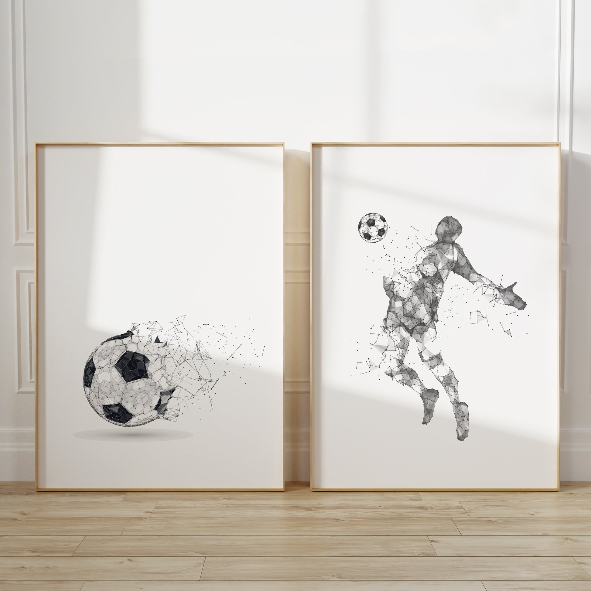 Set of 2 boys abstract football prints in grey and black