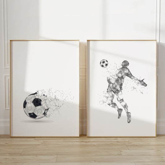 Set of 2 boys abstract football prints in grey and black