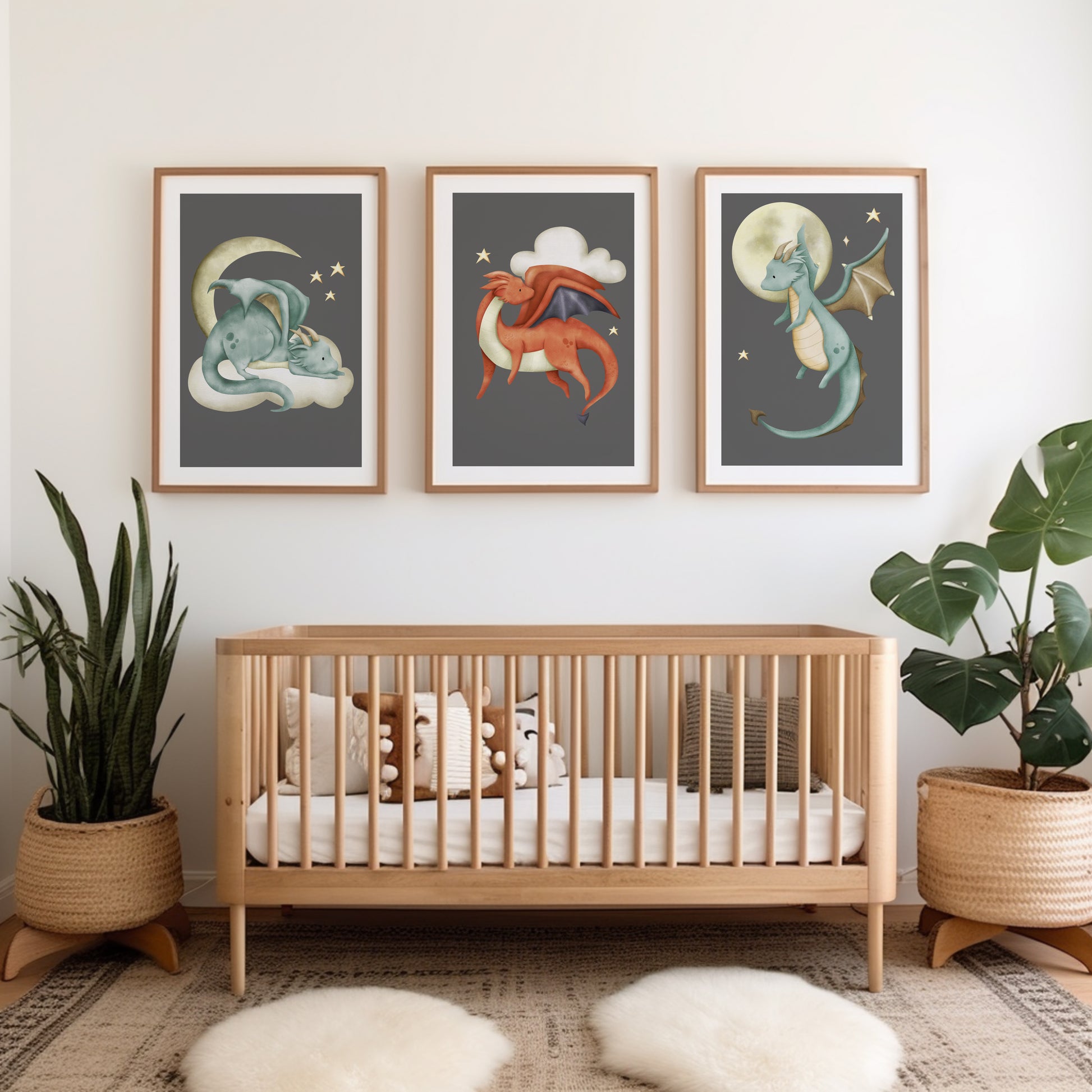 Set of 3 boys room prints with dragons