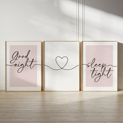 set of 3 pink bedtime quote prints