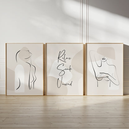 Set of three bathroom wall art prints