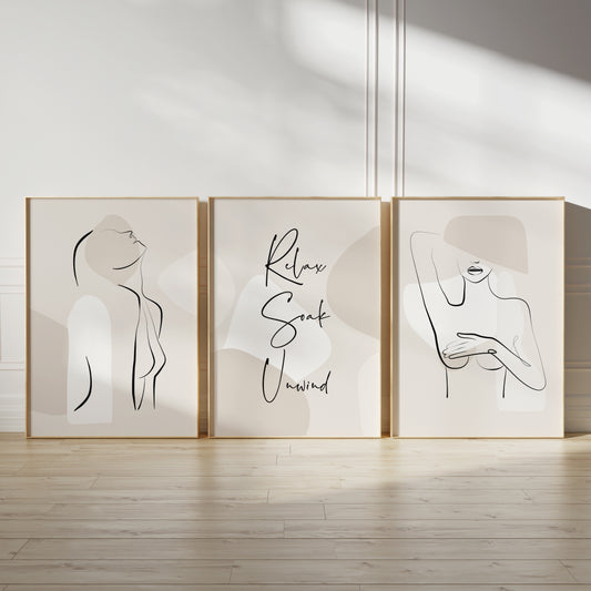 Set of three bathroom wall art prints