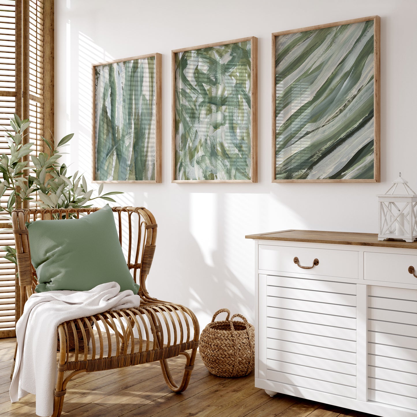 Green Abstract Wall Art, Set of 3 Prints