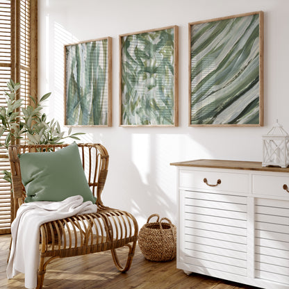 Green Abstract Wall Art, Set of 3 Prints