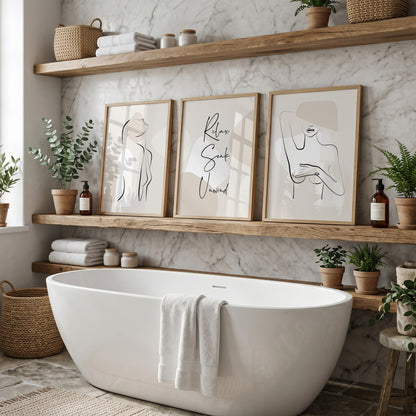 Set of three neutral bathroom wall art prints