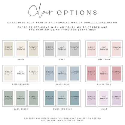 Set of 3 Bedroom Prints, Choose Your Colour