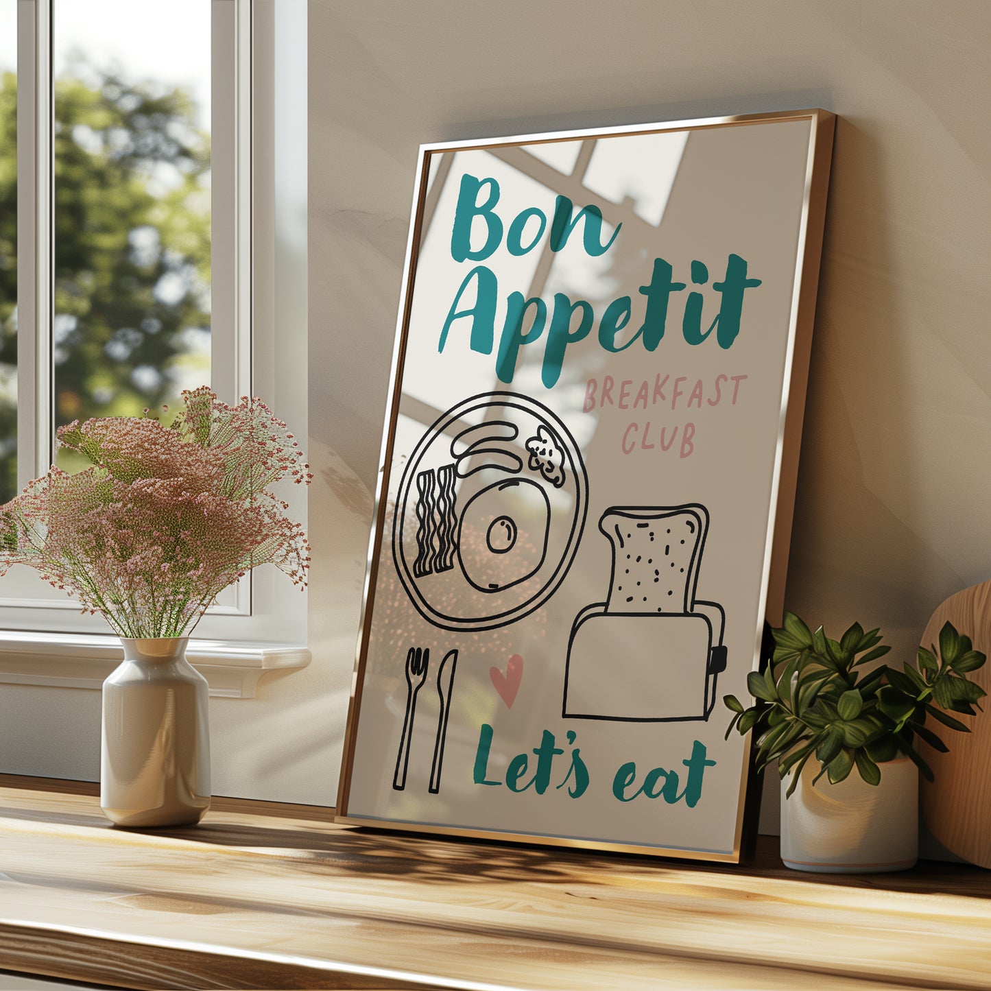 Teal kitchen print