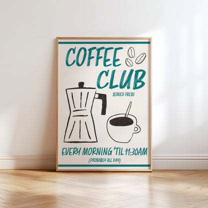 teal coffee club kitchen print