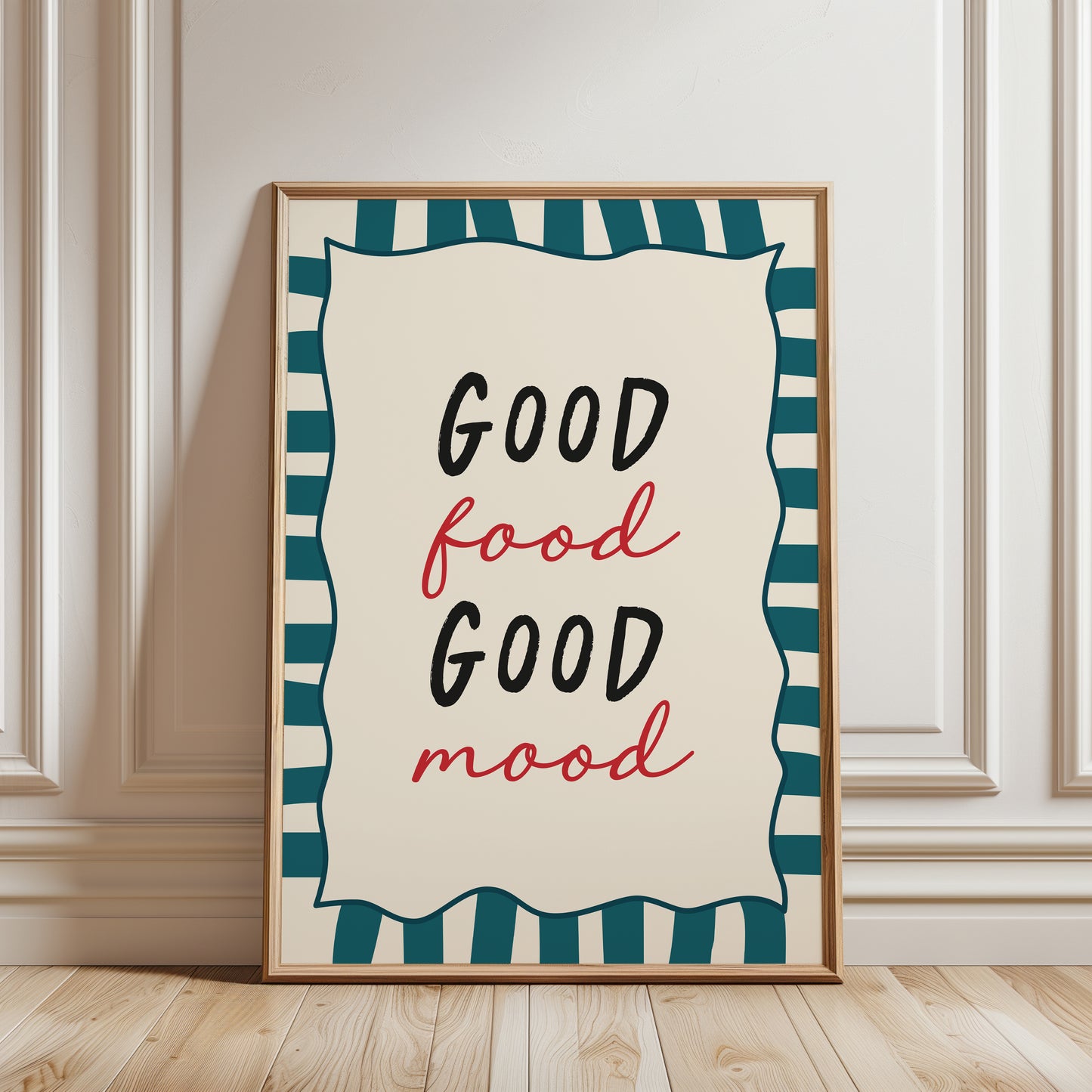Kitchen Print, Good Food Good Mood, Teal
