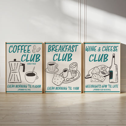 set of 3 teal kitchen prints