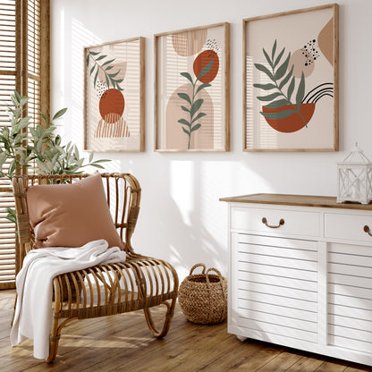 Set of 3 Terracotta Boho Abstract Wall Art Prints