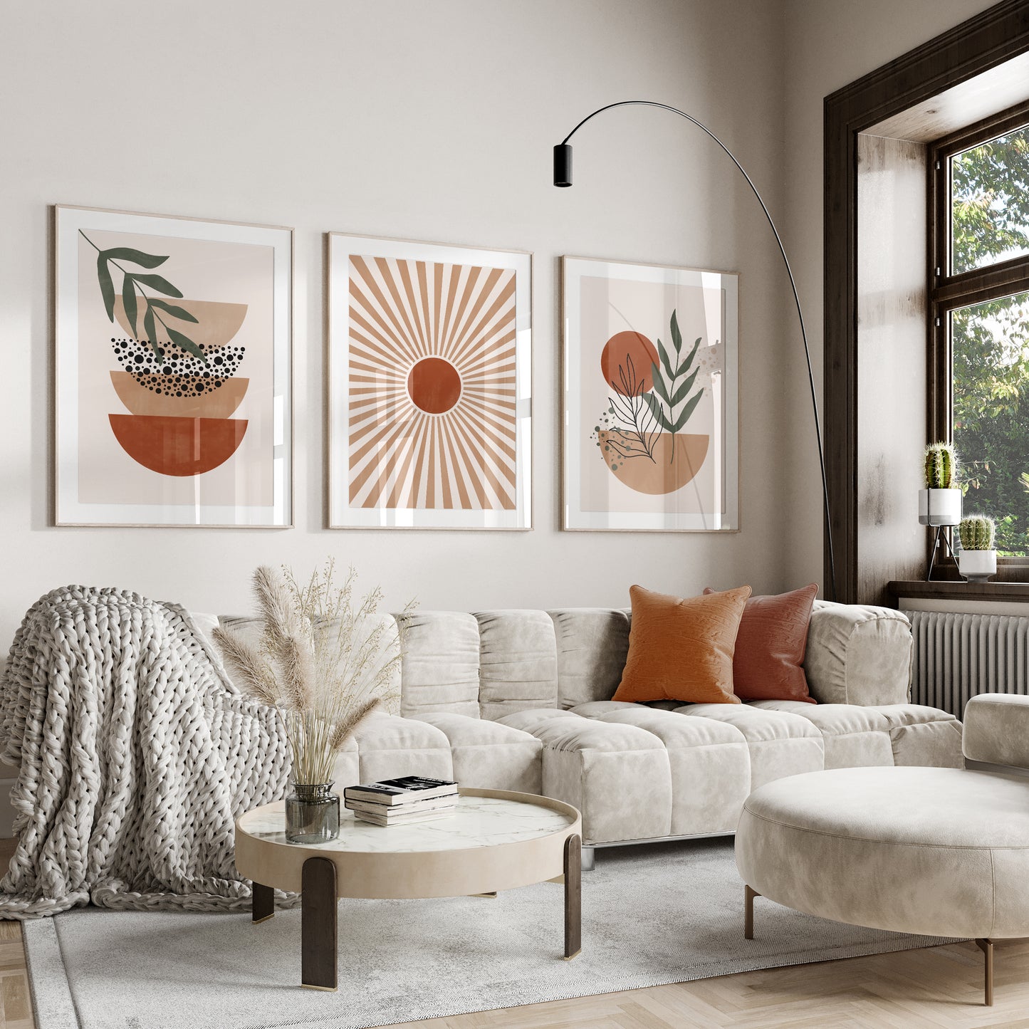Terracotta boho wall art living room prints