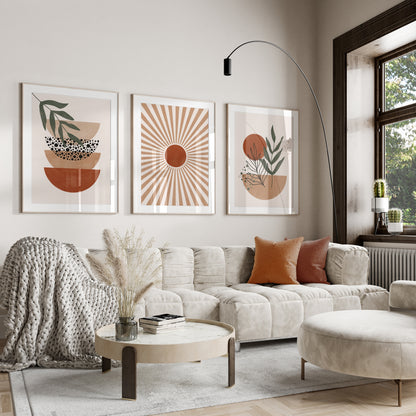 Terracotta boho wall art living room prints