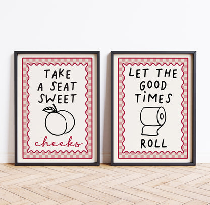 Set of 2 Pink Bathroom Art Prints