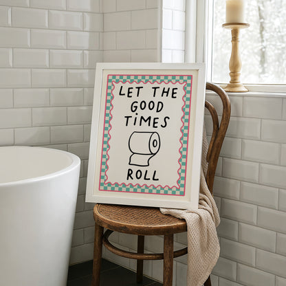 Chequered Bathroom Print, Let the Good Times Roll, Aqua