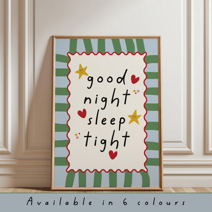 Nursery print with quote "good night sleep tight" Cute nursery decor
