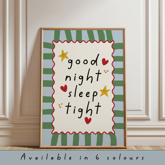 Nursery print with quote "good night sleep tight" Cute nursery decor