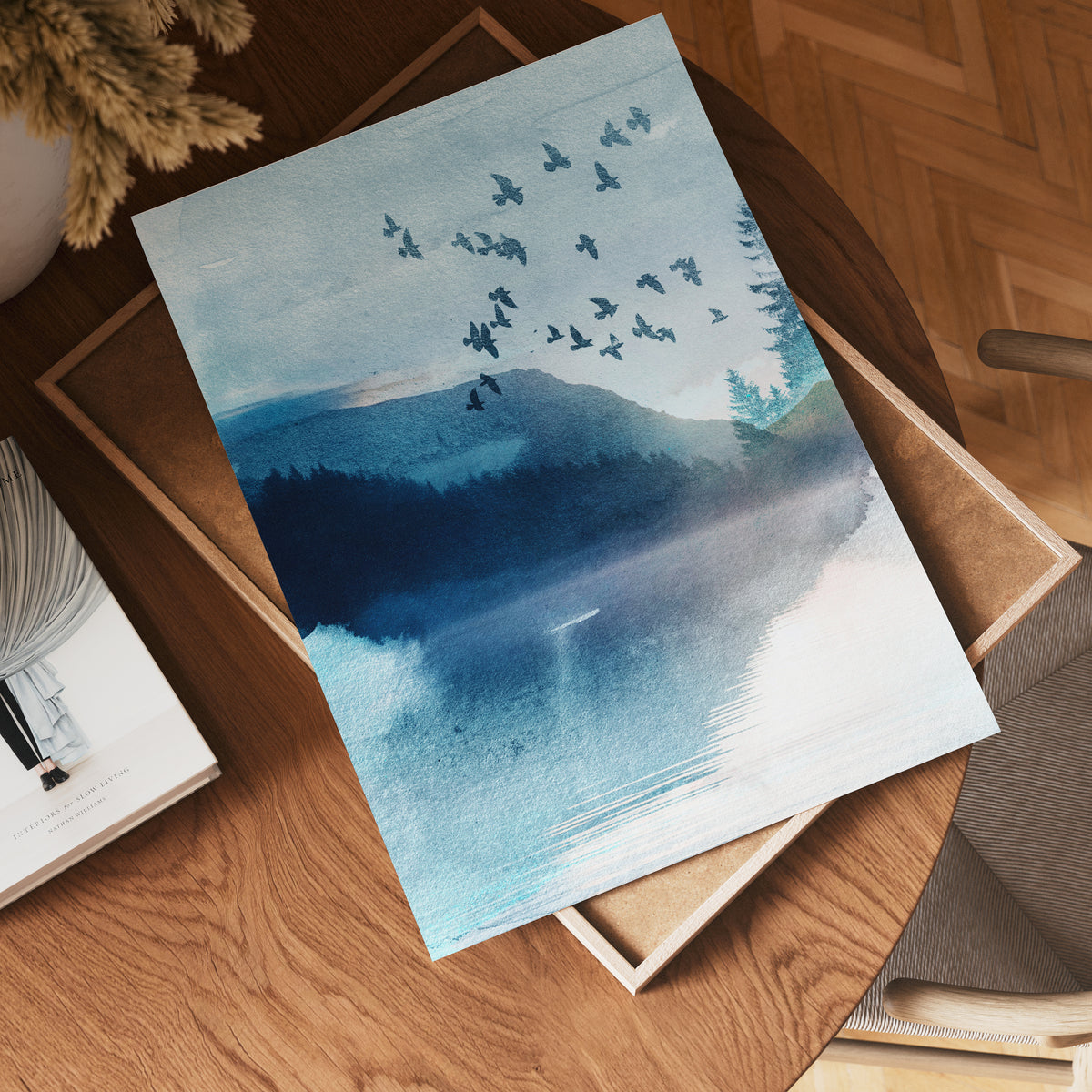 Vibrant Blue Watercolour Landscape Abstract Wall Art Print