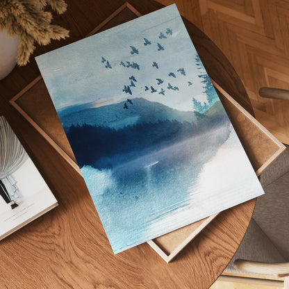 Vibrant Blue Watercolour Landscape Abstract Wall Art Print