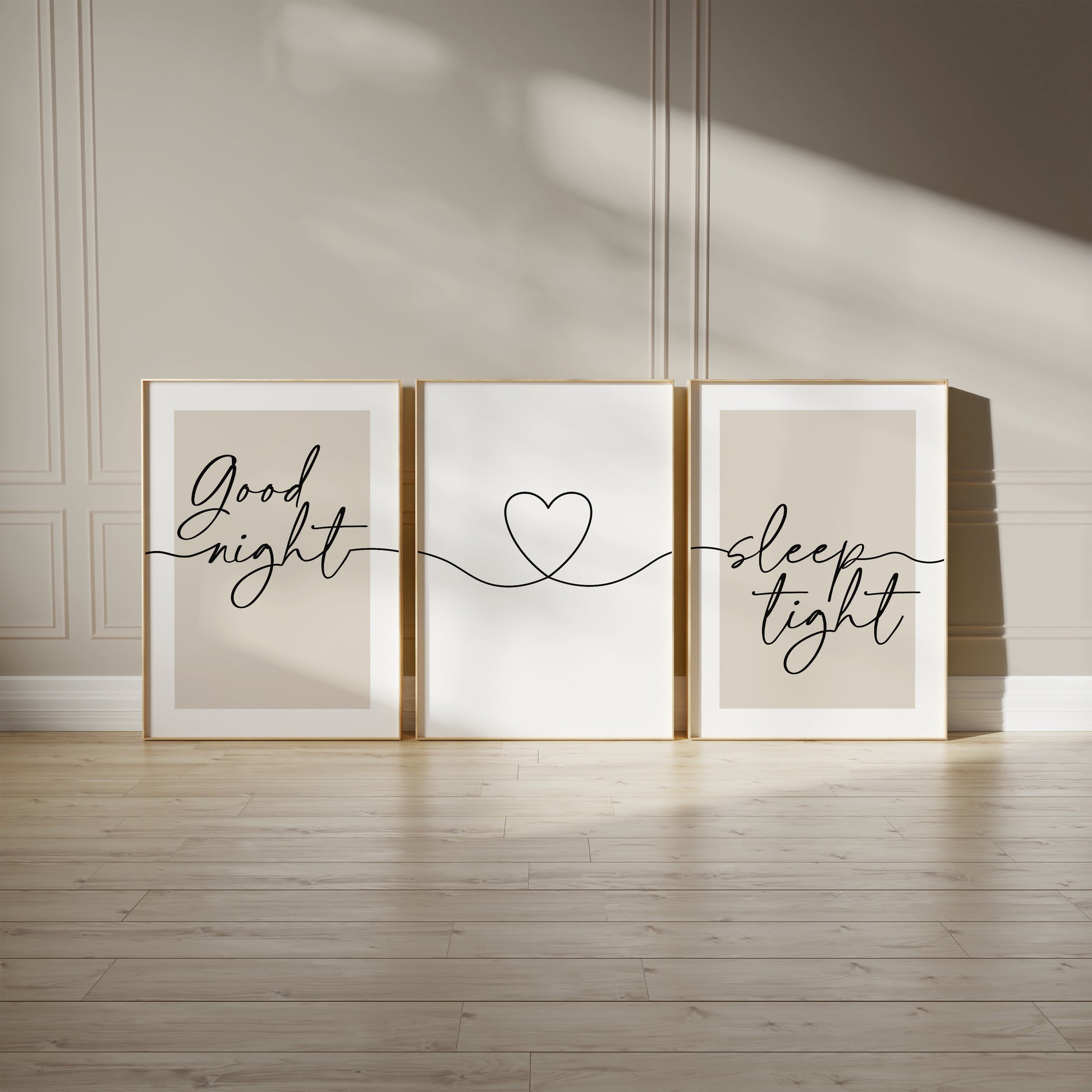 warm beige good night sleep tight bedroom prints