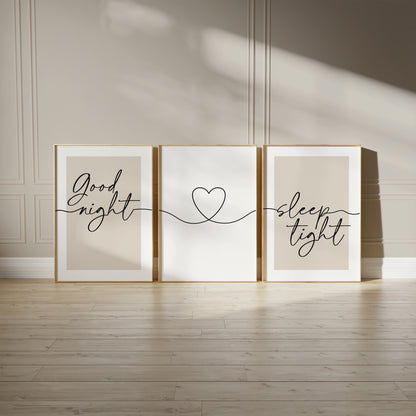 warm beige good night sleep tight bedroom prints