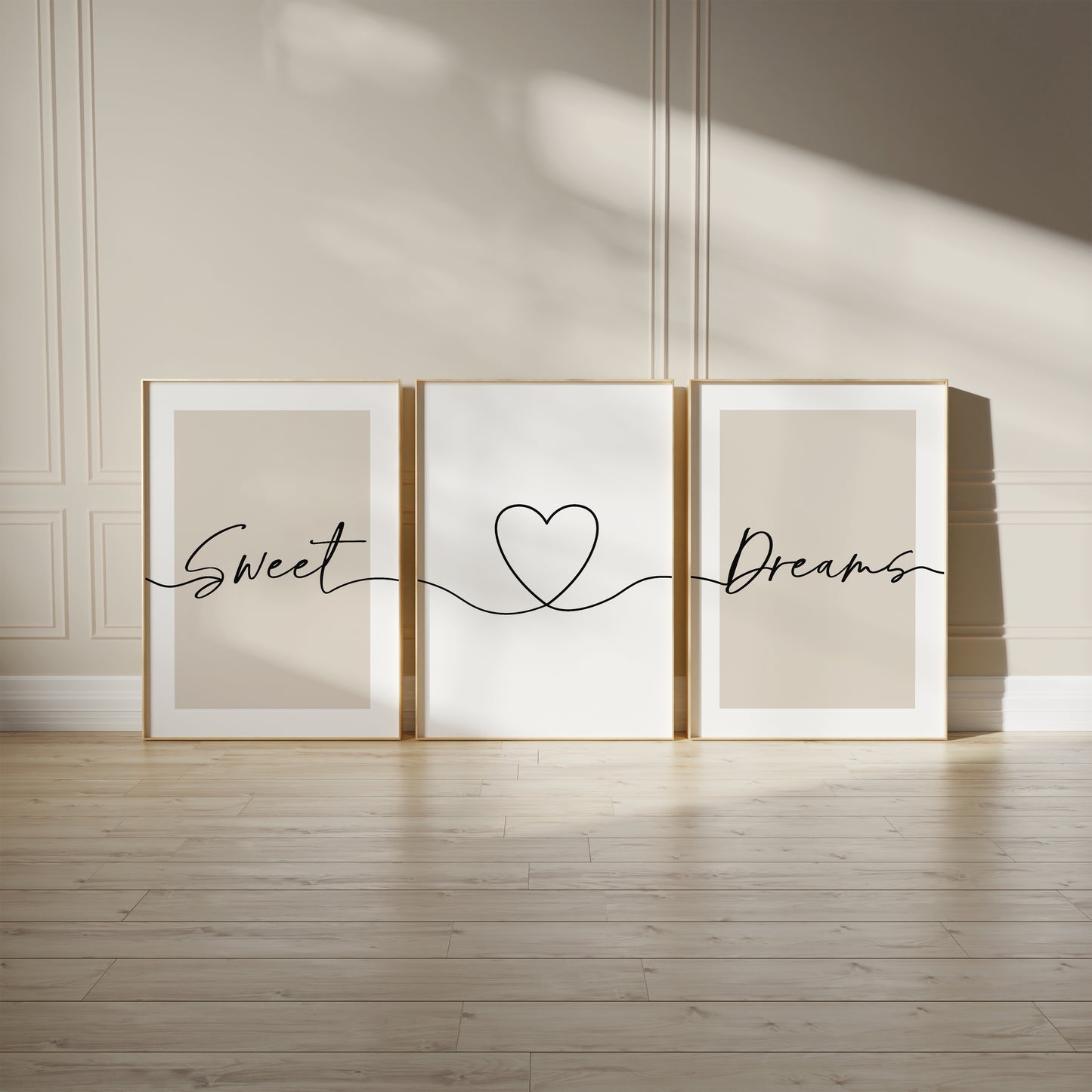Set of 3 Bedroom Art Prints, Sweet Dreams, Beige