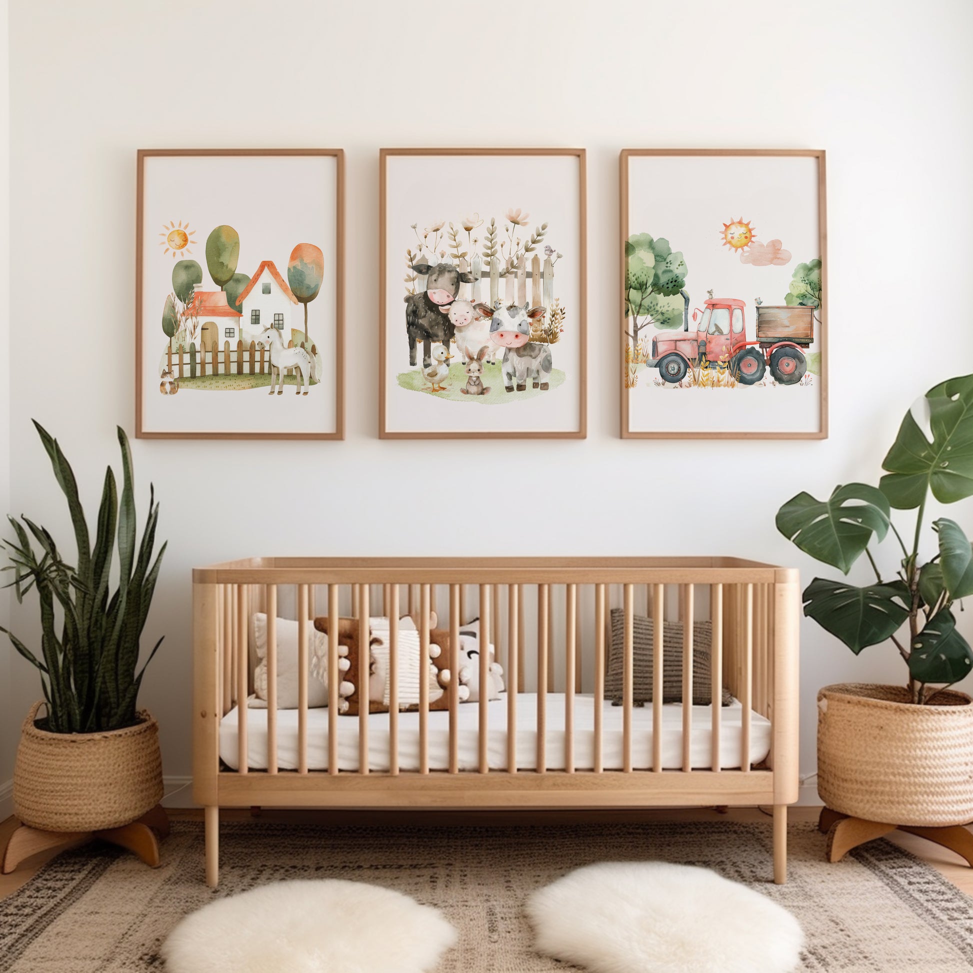 Set of 3 watercolour farmyard nursery prints