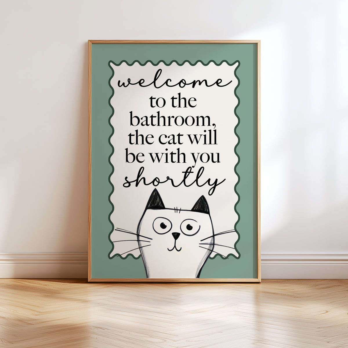 Sage Green Bathroom Print, Funny Cat Print