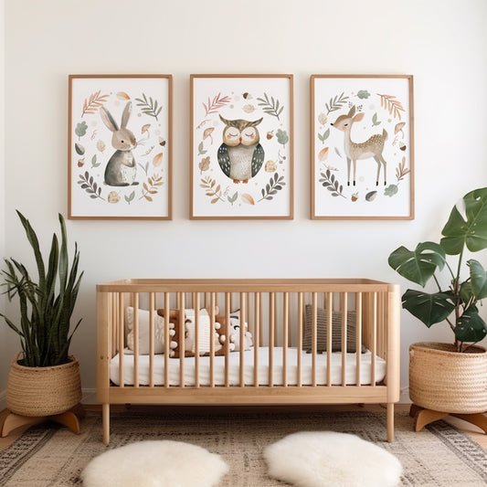 Autumn nursery decor, woodland nursery print set