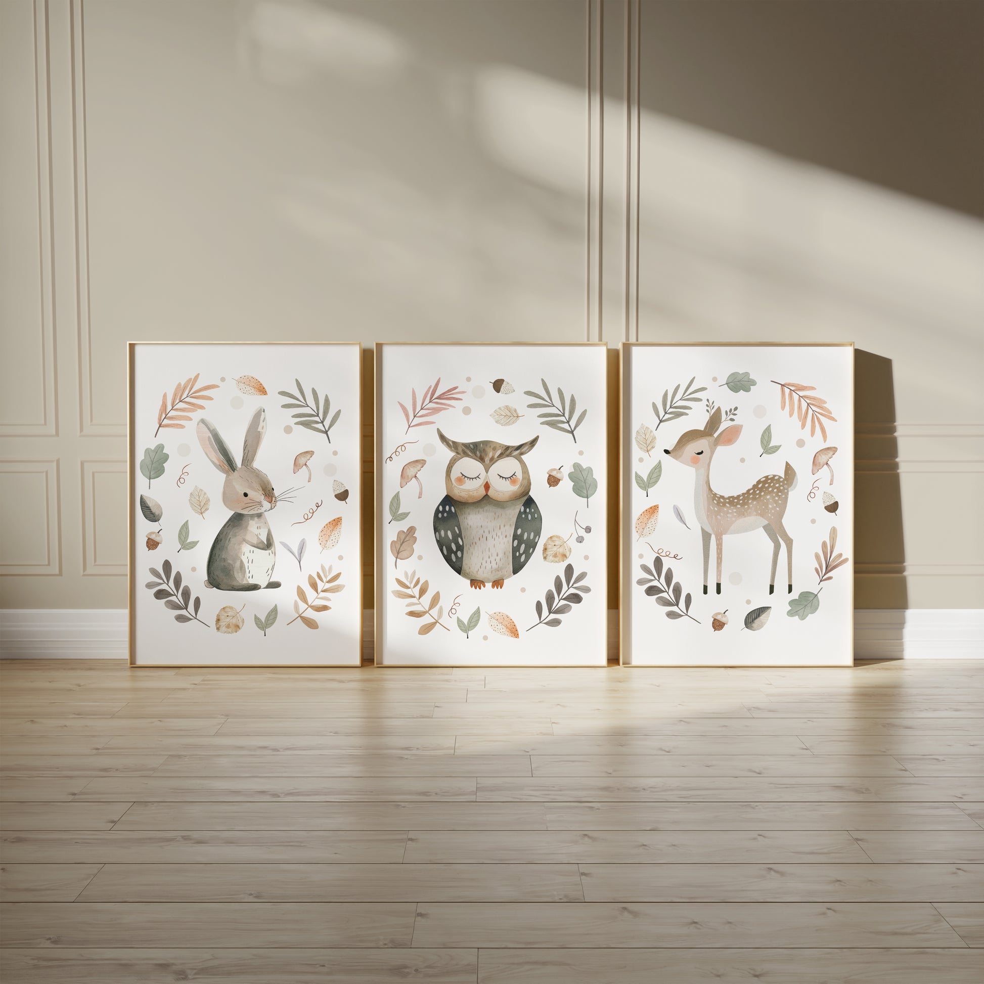 Set of 3 woodland animal nursery prints