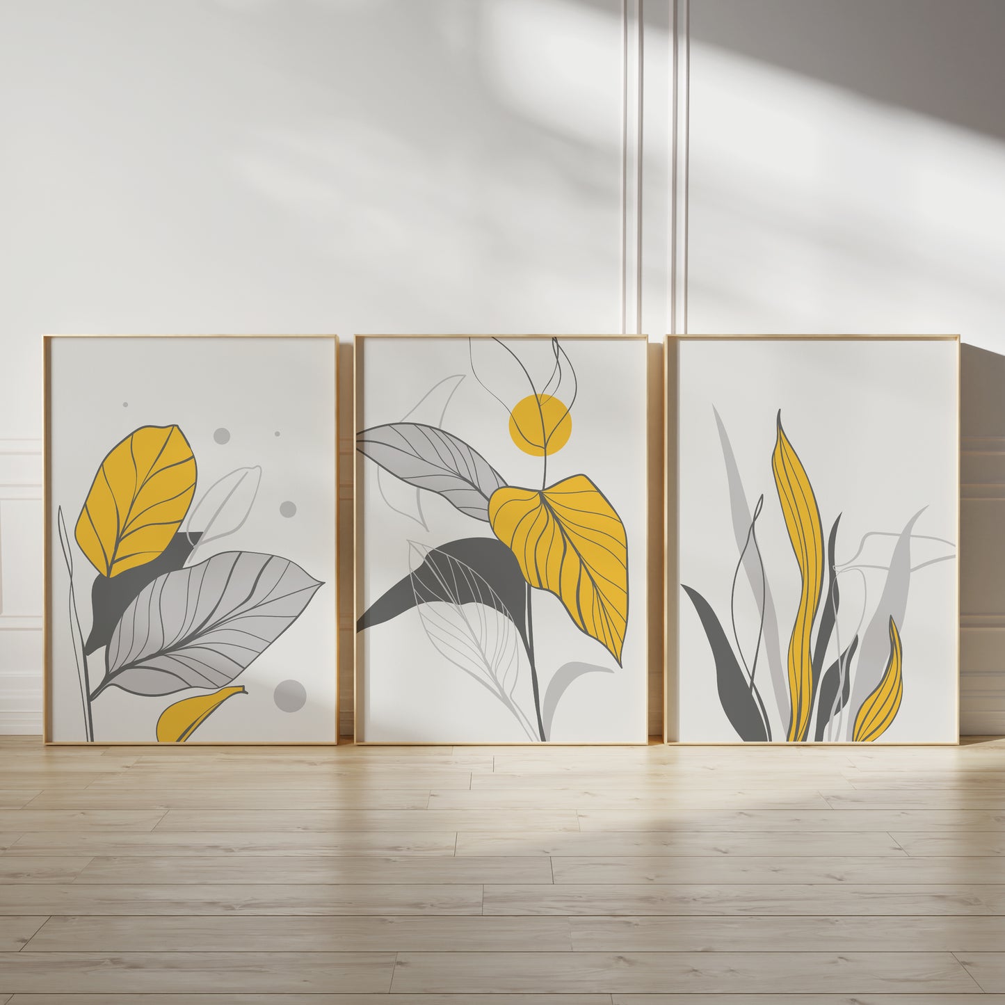 Yellow botanical abstract art print set