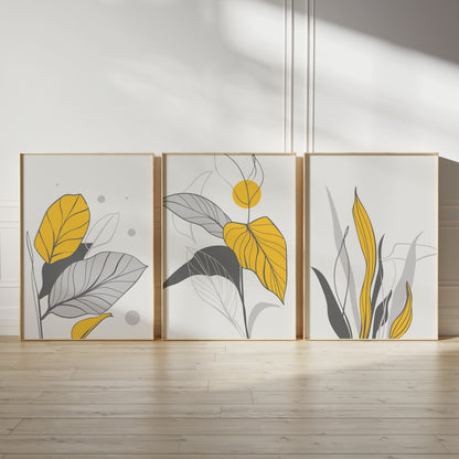 Yellow botanical abstract art print set