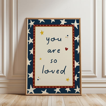 you are so loved, boys print, navy blue