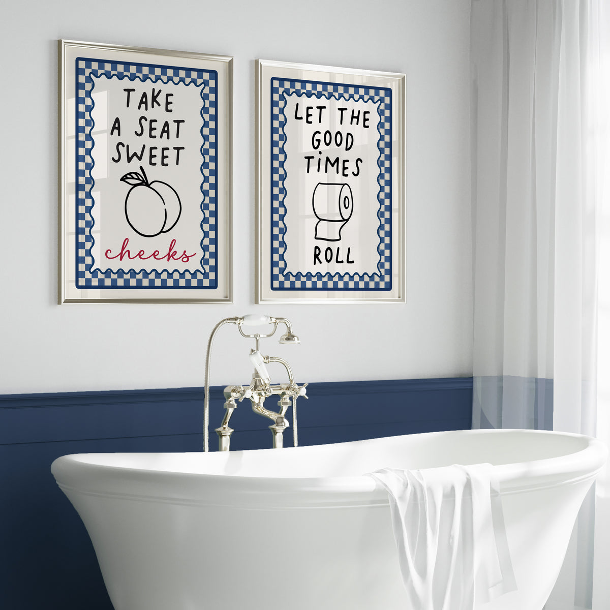 Set of 2 Navy Blue Bathroom Art Prints