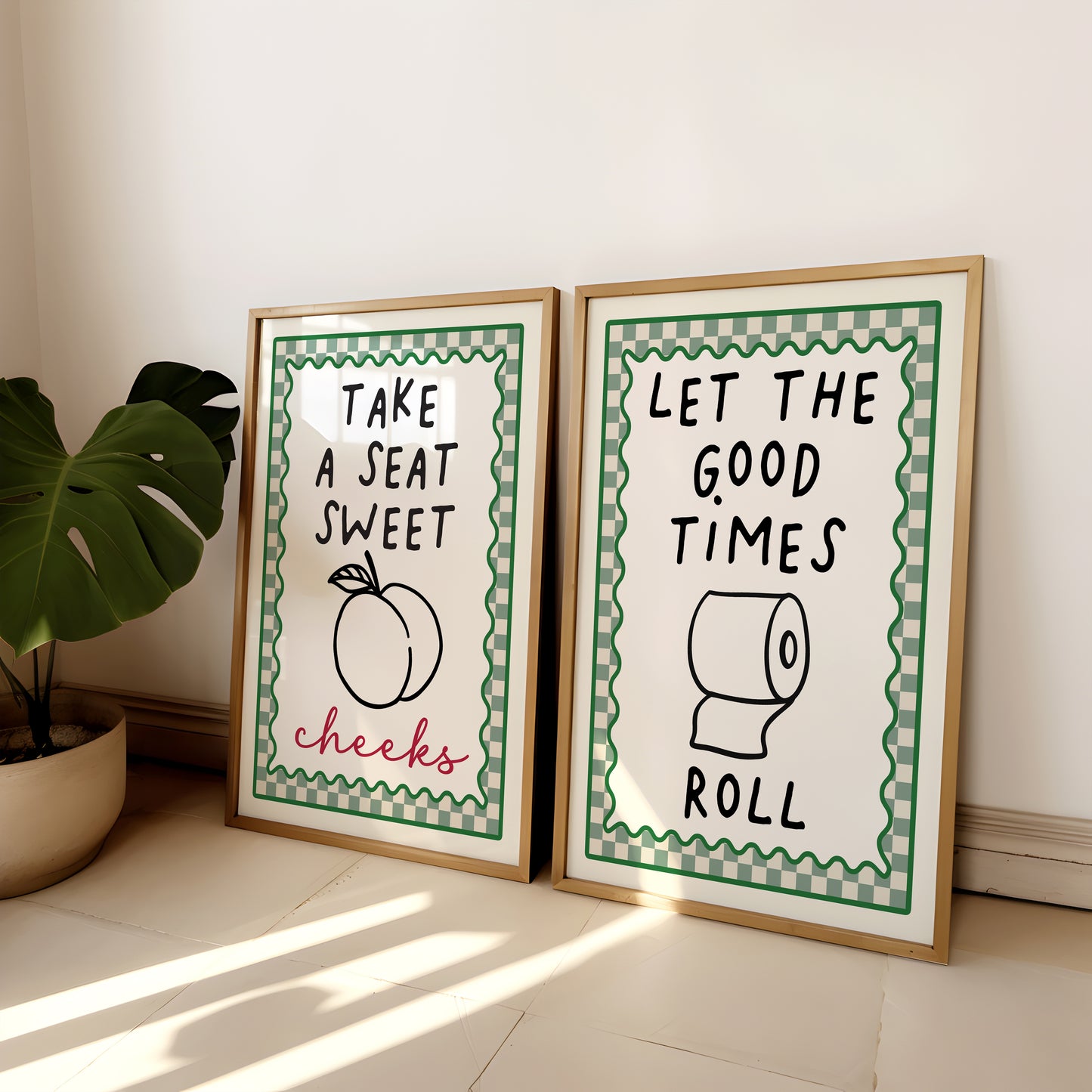Set of 2 Sage Green Bathroom Art Prints