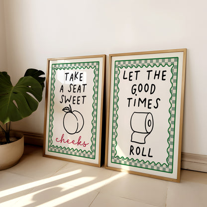 Set of 2 Sage Green Bathroom Art Prints